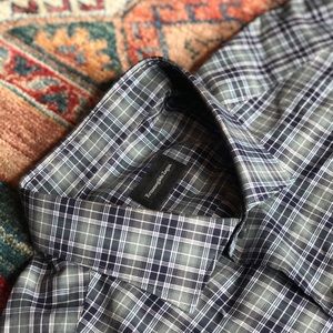 Zegna Navy Green Plaid Sport Shirt size L